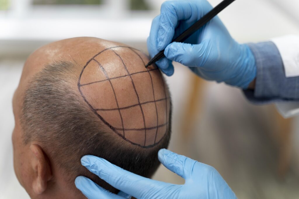 Drawing hairline grid on scalp